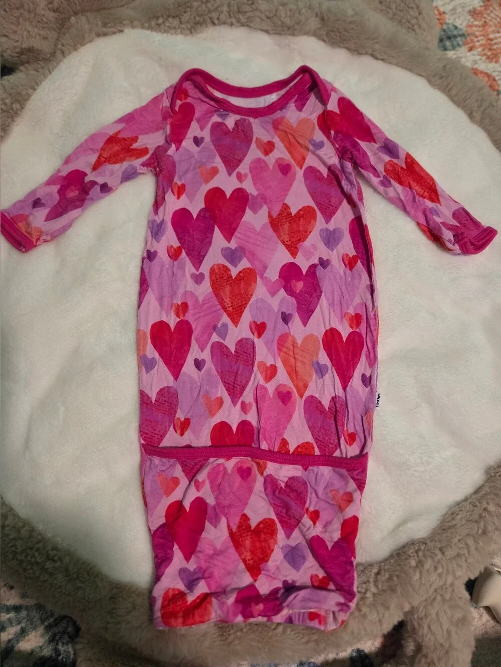 Little Sleepies Pink Hearts & Crafts Newborn Gown Bamboo EUC